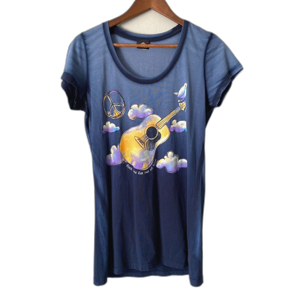 Rock & Roll Hall of Fame Woman’s XL T-Shirt Fitted PEACE & DOVE Navy Ombre Boho